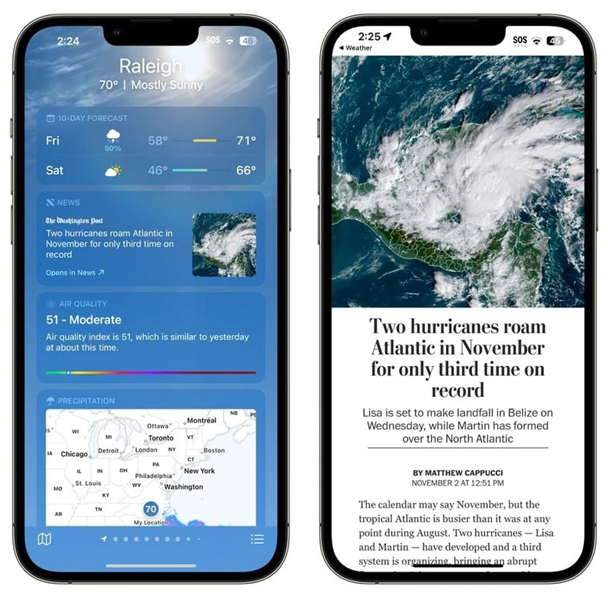 共青城苹果14维修分享iPhone 14手机如何看天气时顺带看新闻 