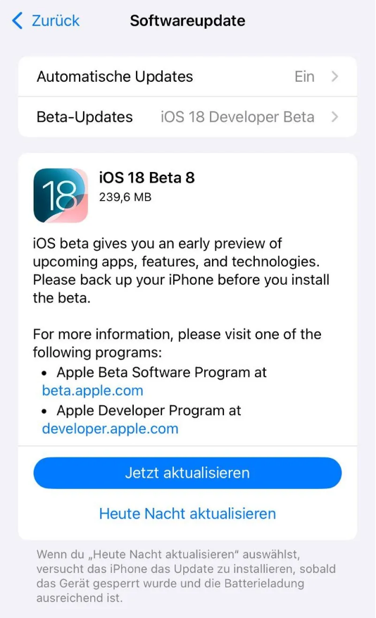 共青城苹果手机维修分享苹果 iOS / iPadOS 18 开发者预览版 Beta 8 发布 